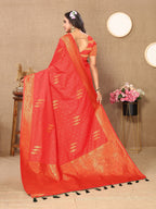 Vedant Vastram Red Color Banarasi Silk Saree - Red | Grocsy