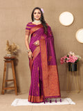 Vedant Vastram Wine Color Banarasi Silk Saree - Wine | Grocsy