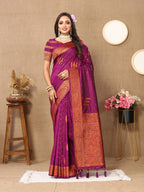 Vedant Vastram Wine Color Banarasi Silk Saree - Wine | Grocsy