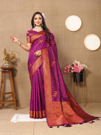 Vedant Vastram Wine Color Banarasi Silk Saree - Wine | Grocsy