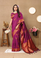 Vedant Vastram Wine Color Banarasi Silk Saree - Wine | Grocsy