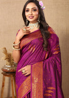 Vedant Vastram Wine Color Banarasi Silk Saree - Wine | Grocsy