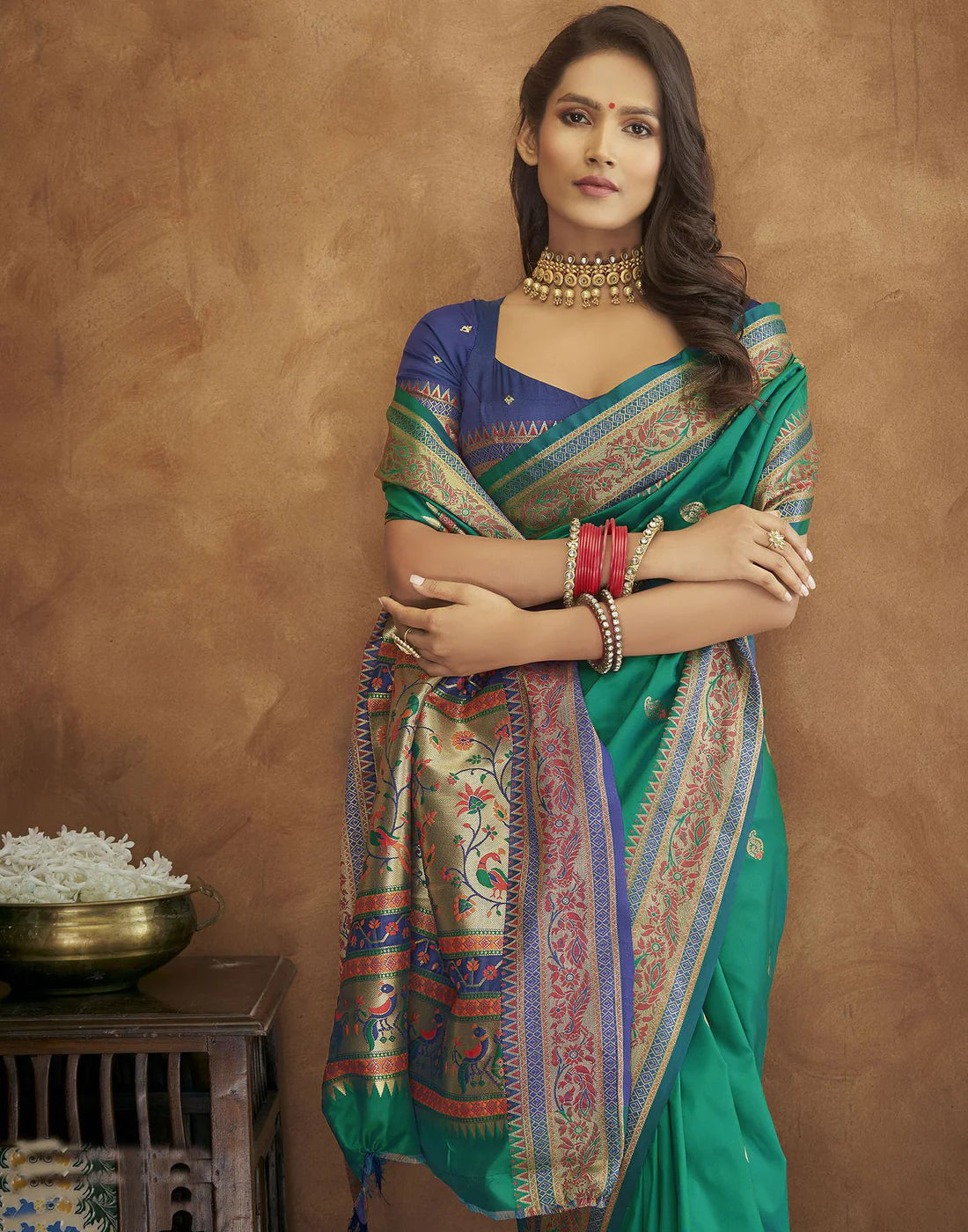 Vedant Vastram Green Color Paithani Silk Saree - Green | Grocsy