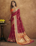 Vedant Vastram Maroon Color Paithani Silk Saree - Maroon | Grocsy