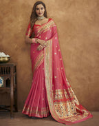 Vedant Vastram Peach Color Paithani Silk Saree - Peach | Grocsy
