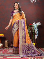 Vedant Vastram Mustard Color Kanjeevaram Patola Silk Saree - Mustard | Grocsy
