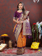 Vedant Vastram Mustard Color Kanjeevaram Patola Silk Saree - Mustard | Grocsy