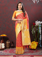 Vedant Vastram Orange Color Kanjeevaram Patola Silk Saree - Orange | Grocsy