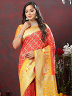 Vedant Vastram Orange Color Kanjeevaram Patola Silk Saree - Orange | Grocsy