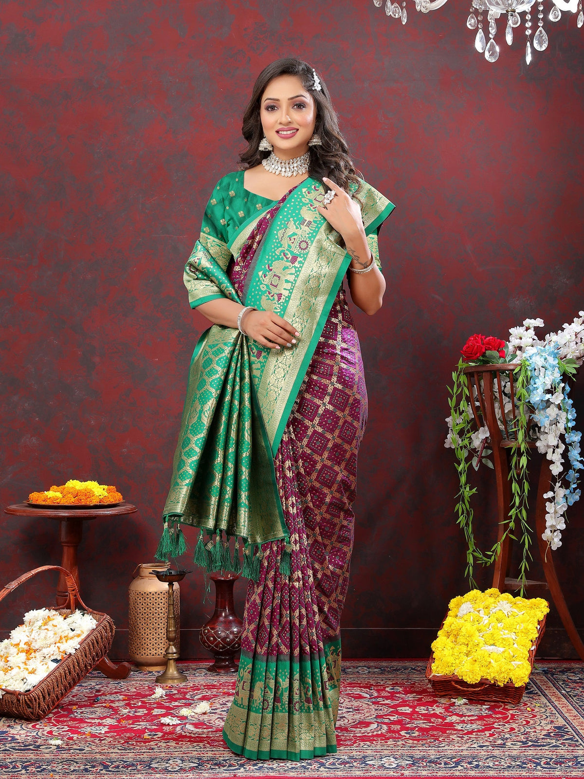 Vedant Vastram Purple Color Kanjeevaram Patola Silk Saree - Purple | Grocsy