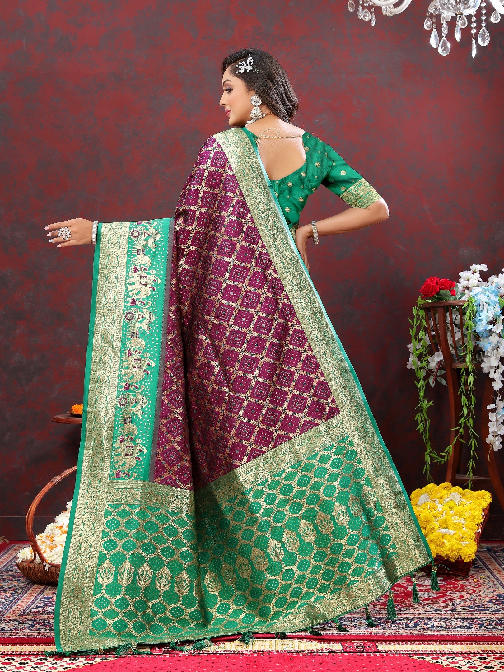 Vedant Vastram Purple Color Kanjeevaram Patola Silk Saree - Purple | Grocsy