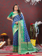 Vedant Vastram Royal Blue Color Kanjeevaram Patola Silk Saree - Royal Blue | Grocsy