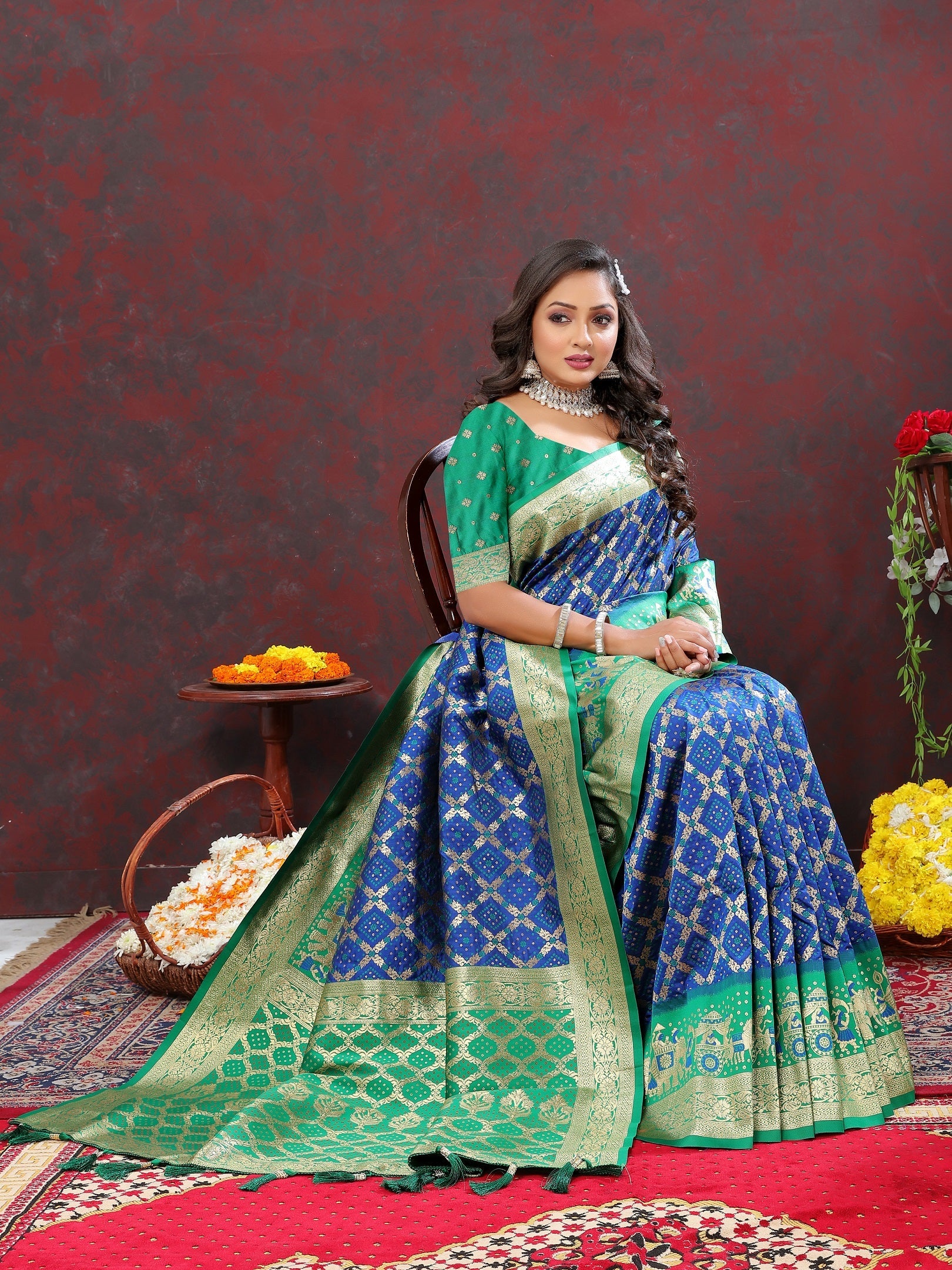 Vedant Vastram Royal Blue Color Kanjeevaram Patola Silk Saree - Royal Blue | Grocsy