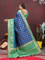Vedant Vastram Royal Blue Color Kanjeevaram Patola Silk Saree - Royal Blue | Grocsy