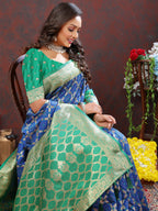 Vedant Vastram Royal Blue Color Kanjeevaram Patola Silk Saree - Royal Blue | Grocsy