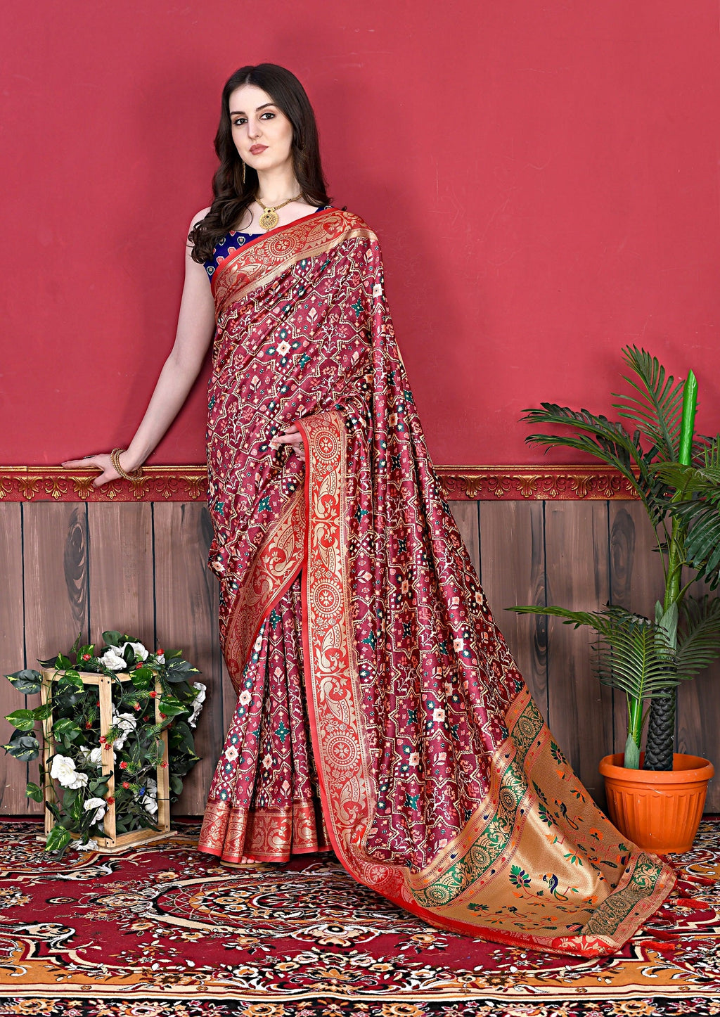 Vedant Vastram Maroon Color Kanjeevaram Silk Saree - Maroon | Grocsy