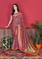 Vedant Vastram Maroon Color Kanjeevaram Silk Saree - Maroon | Grocsy