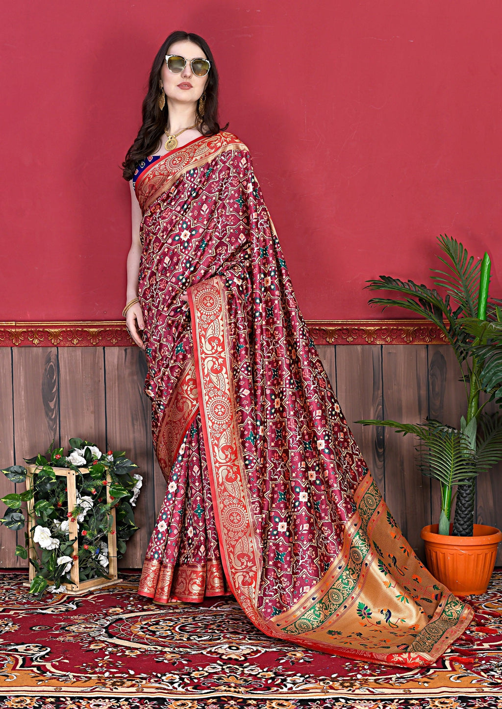 Vedant Vastram Maroon Color Kanjeevaram Silk Saree - Maroon | Grocsy