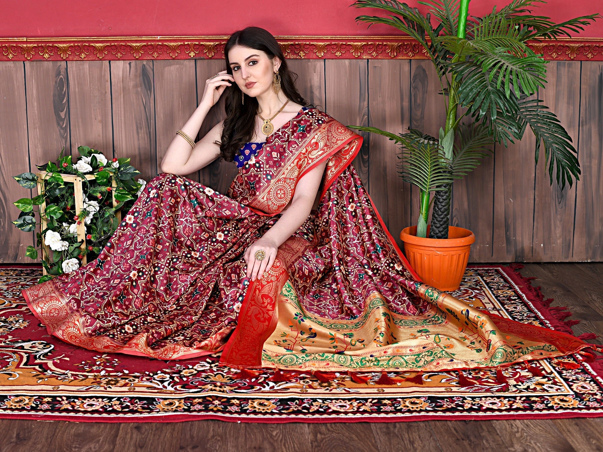 Vedant Vastram Maroon Color Kanjeevaram Silk Saree - Maroon | Grocsy