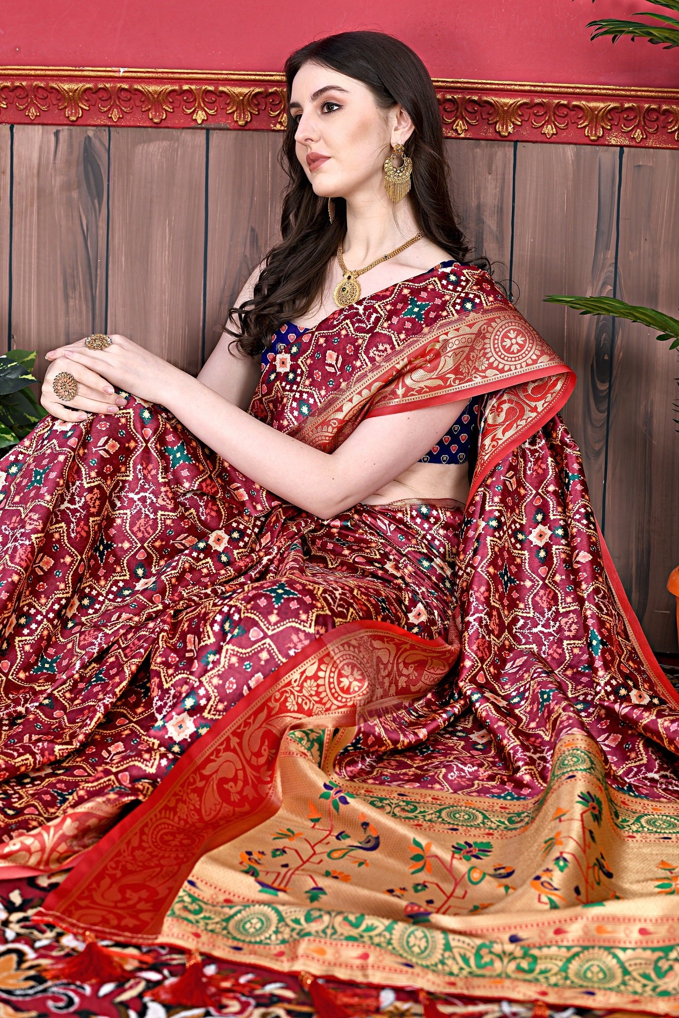 Vedant Vastram Maroon Color Kanjeevaram Silk Saree - Maroon | Grocsy