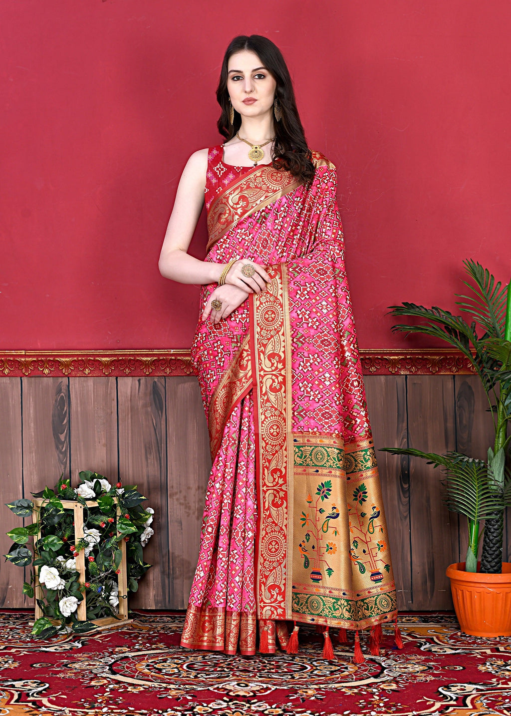 Vedant Vastram Pink Color Kanjeevaram Silk Saree - Pink | Grocsy