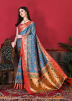 Vedant Vastram Royal Blue Color Kanjeevaram Silk Saree - Royal Blue | Grocsy