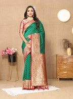 Vedant Vastram Green Color Kanjeevaram Silk Saree - Green | Grocsy