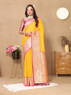 Vedant Vastram Mustard Color Kanjeevaram Silk Saree - Mustard | Grocsy