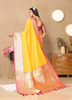 Vedant Vastram Mustard Color Kanjeevaram Silk Saree - Mustard | Grocsy