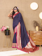 Vedant Vastram Navy Blue Color Kanjeevaram Silk Saree - Navy Blue | Grocsy