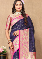 Vedant Vastram Navy Blue Color Kanjeevaram Silk Saree - Navy Blue | Grocsy
