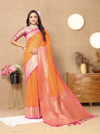 Vedant Vastram Orange Color Kanjeevaram Silk Saree - Orange | Grocsy