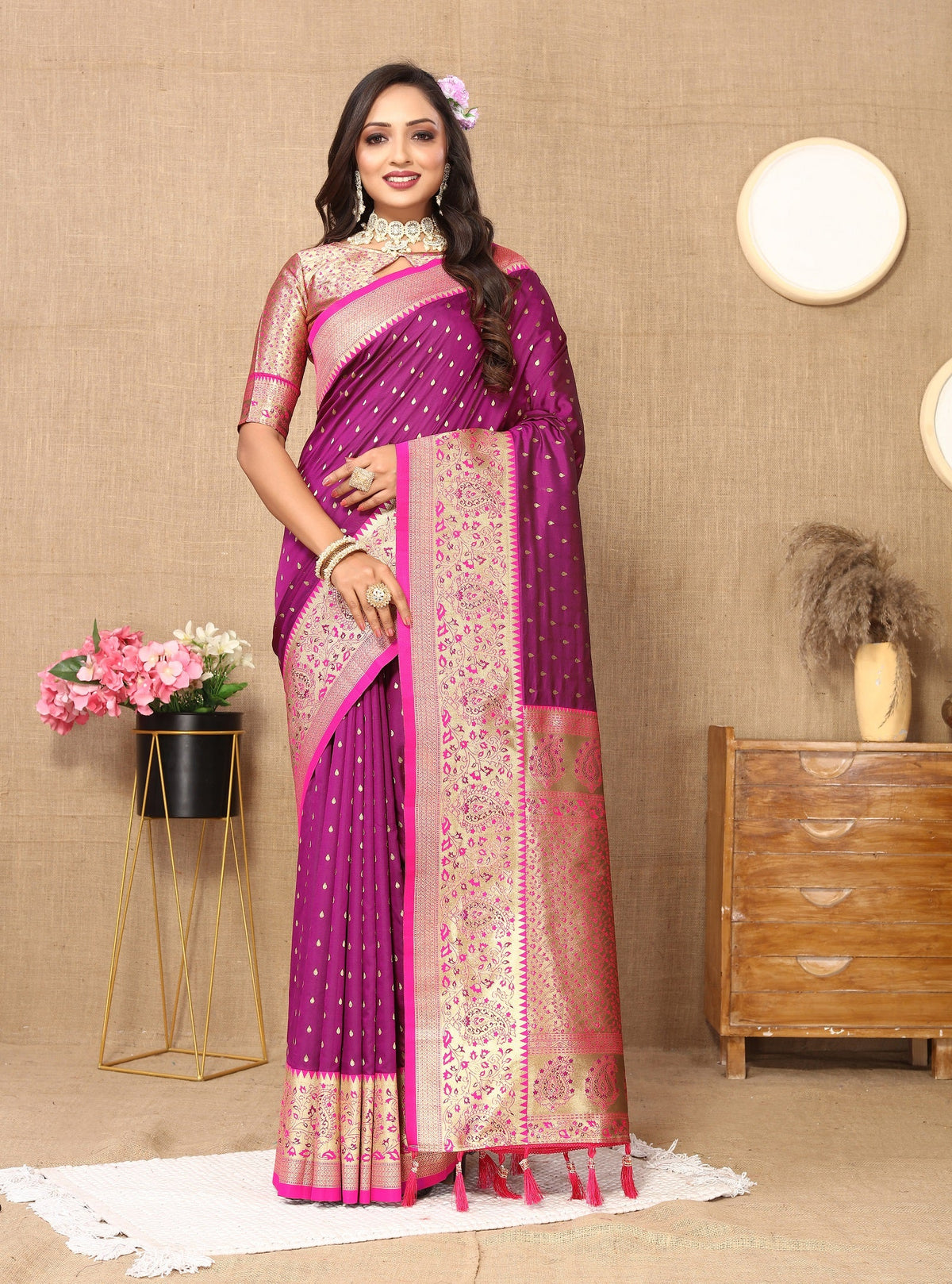 Vedant Vastram Purple Color Kanjeevaram Silk Saree - Purple | Grocsy