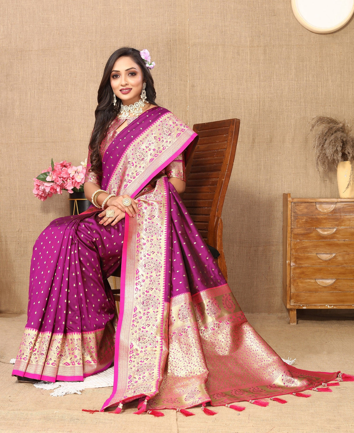 Vedant Vastram Purple Color Kanjeevaram Silk Saree - Purple | Grocsy