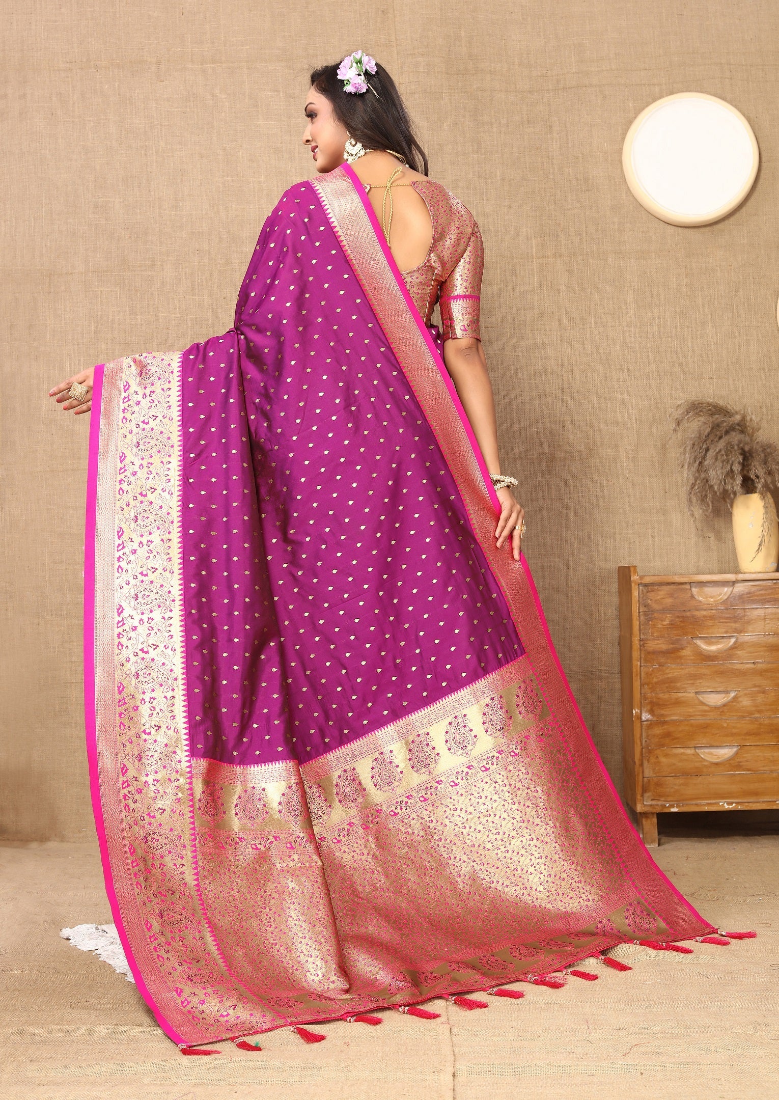 Vedant Vastram Purple Color Kanjeevaram Silk Saree - Purple | Grocsy