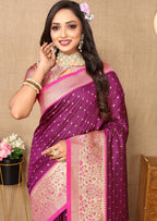 Vedant Vastram Purple Color Kanjeevaram Silk Saree - Purple | Grocsy