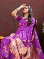 Vedant Vastram Purple Color Paithani Silk Saree - Purple | Grocsy