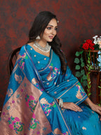 Vedant Vastram Rama Color Paithani Silk Saree - Rama | Grocsy