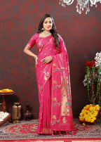 Vedant Vastram Rani Pink Color Paithani Silk Saree - Rani Pink | Grocsy