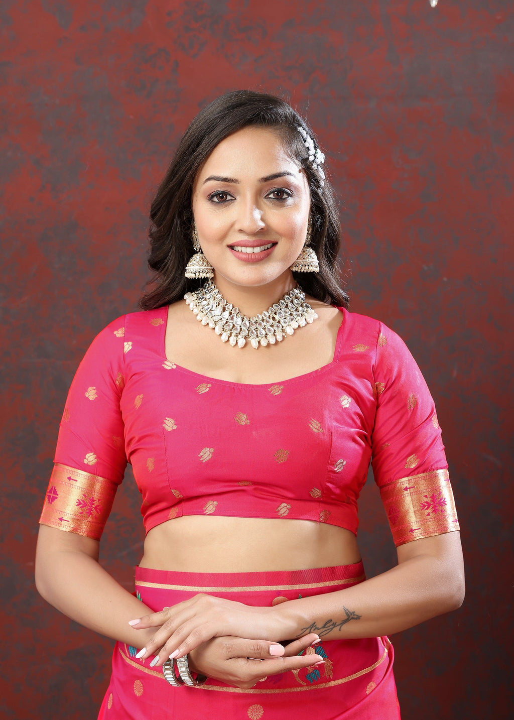 Vedant Vastram Rani Pink Color Paithani Silk Saree - Rani Pink | Grocsy