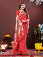Vedant Vastram Red Color Paithani Silk Saree - Red | Grocsy