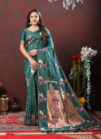 Vedant Vastram Red Green Color Paithani Silk Saree - Green | Grocsy