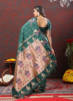 Vedant Vastram Red Green Color Paithani Silk Saree - Green | Grocsy