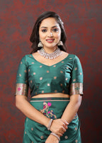 Vedant Vastram Red Green Color Paithani Silk Saree - Green | Grocsy