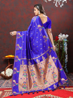 Vedant Vastram Royal Blue Color Paithani Silk Saree - Royal Blue | Grocsy