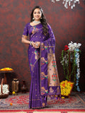 Vedant Vastram Violet Color Paithani Silk Saree - Violet | Grocsy