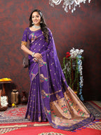 Vedant Vastram Violet Color Paithani Silk Saree - Violet | Grocsy