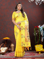 Vedant Vastram Yellow Color Paithani Silk Saree - Yellow | Grocsy