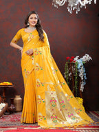 Vedant Vastram Mustard Color Paithani Silk Saree - Mustard | Grocsy