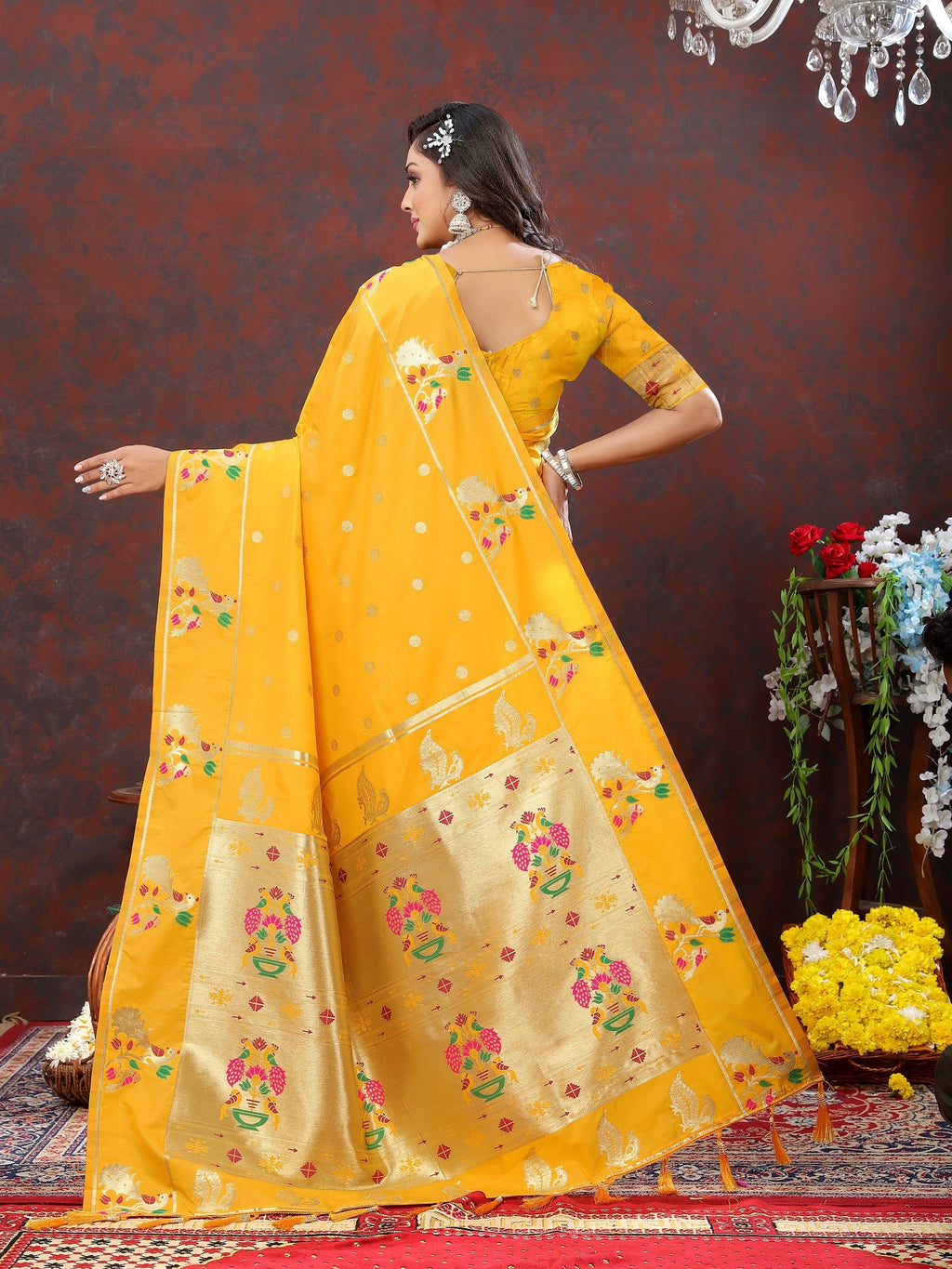 Vedant Vastram Mustard Color Paithani Silk Saree - Mustard | Grocsy